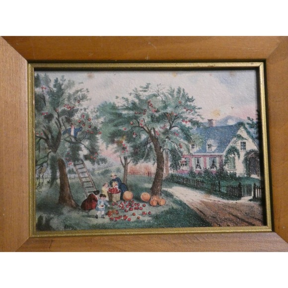 Vintage Framed Miniature Print Currier & Ives American Homestead Autumn - Picture 2 of 4